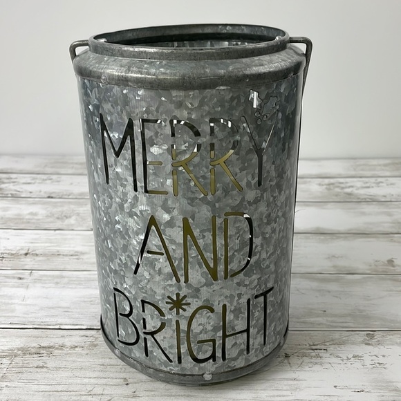 Christmas LED candle galvanized decoration “Merry and Bright” - Picture 1 of 7
